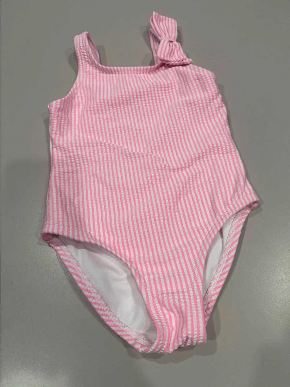 Girls' Cat & Jack Pink Stripe 1 Piece Swimsuit with Shoulder Bow 2T